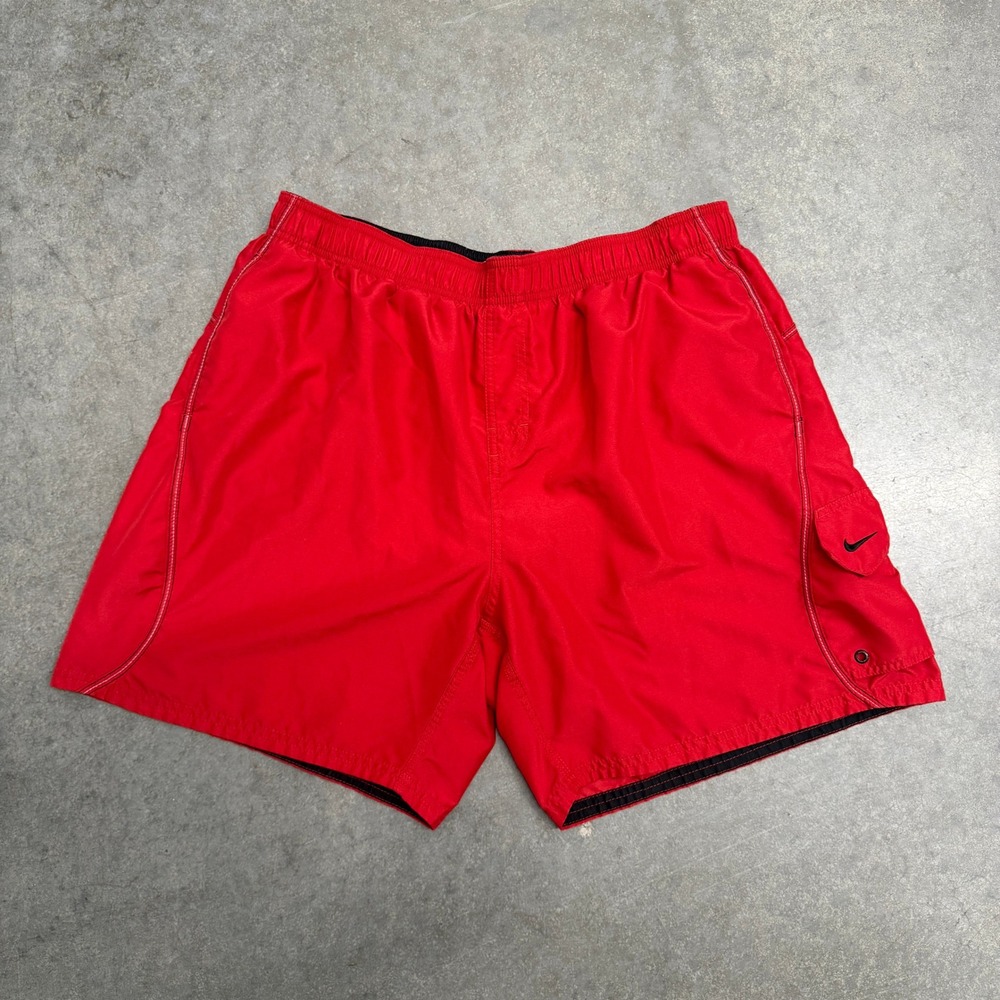 Nike Mens Swim Trunks Red Cargo Pocket Mesh Lined Board Shorts XXL 3879